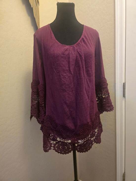 Unique Spectrum Tops - Unique Spectrum Women's Purple Long Sleeve Crochet Lace Hem and Cuffs